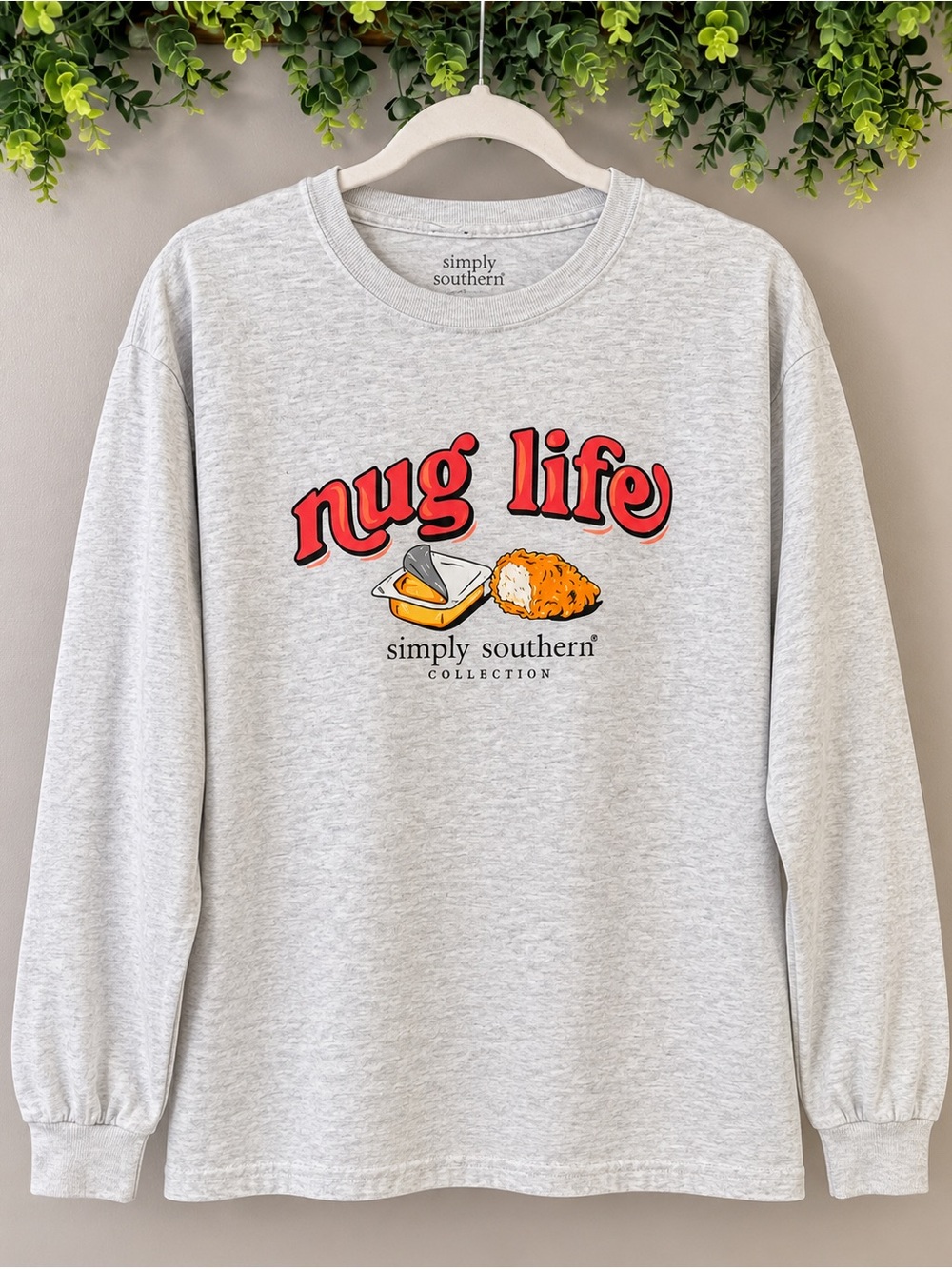 Simply Southern Nug Life Long Sleeve Graphic Shirt Gray